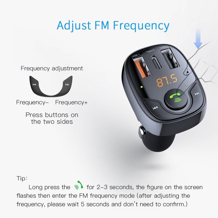 ROCK B301 Dual USB + PD Bluetooth 5.0 FM Transmitter & Car Charger, Support TF Card / U-disk(Black) - Bluetooth Car Kits by ROCK | Online Shopping UK | buy2fix