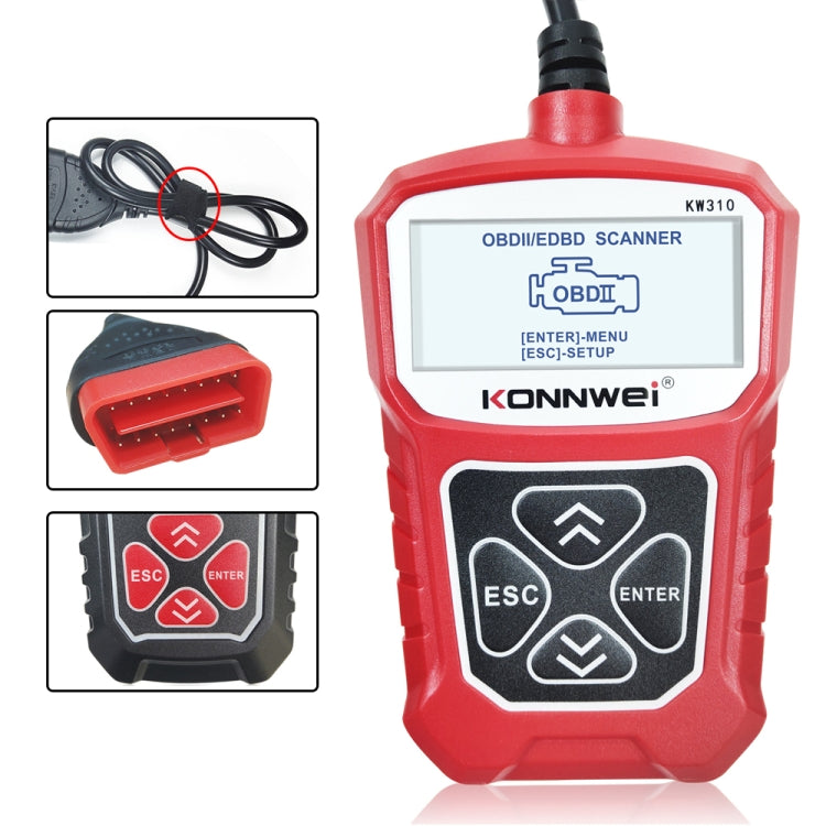 KONNWEI KW310 OBD Car Fault Detector Code Reader ELM327 OBD2 Scanner Diagnostic Tool(Red) - Code Readers & Scan Tools by KONNWEI | Online Shopping UK | buy2fix