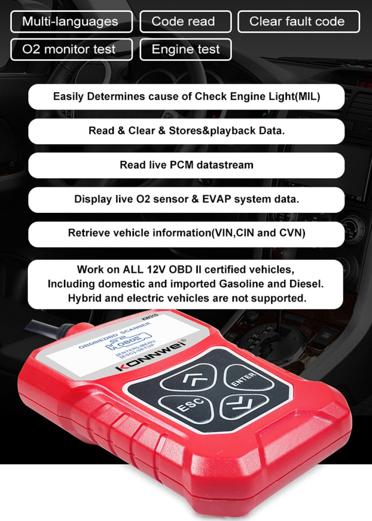 KONNWEI KW310 OBD Car Fault Detector Code Reader ELM327 OBD2 Scanner Diagnostic Tool(Red) - Code Readers & Scan Tools by KONNWEI | Online Shopping UK | buy2fix