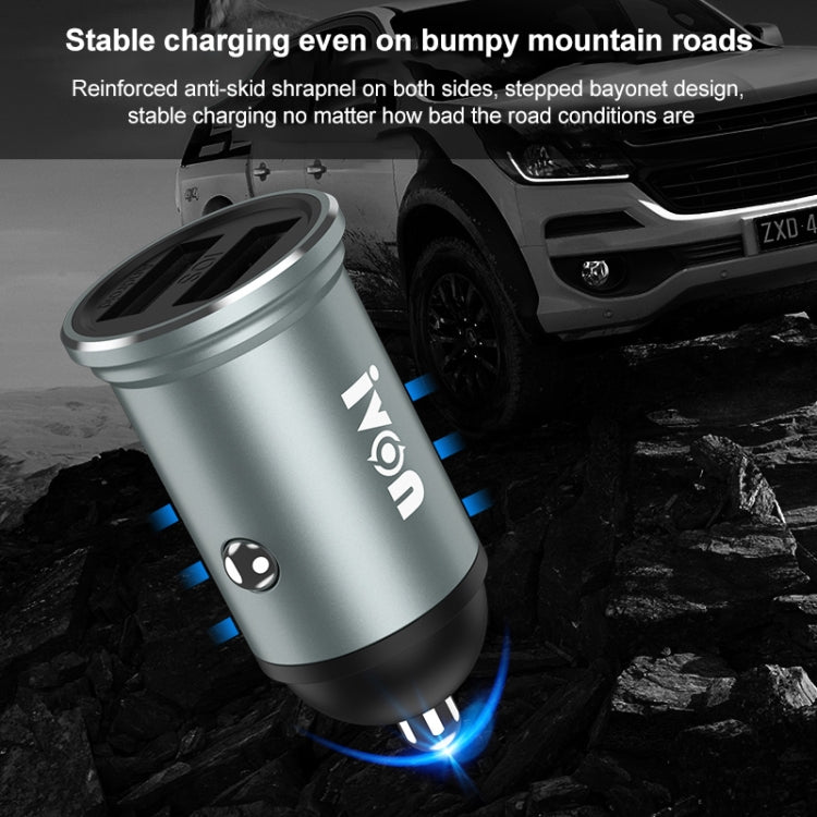 IVON CC37 15W 3.1A Dual USB Mini Car Charger + 1m USB to USB-C / Type-C Fast Charge Data Cable Set - In Car by IVON | Online Shopping UK | buy2fix