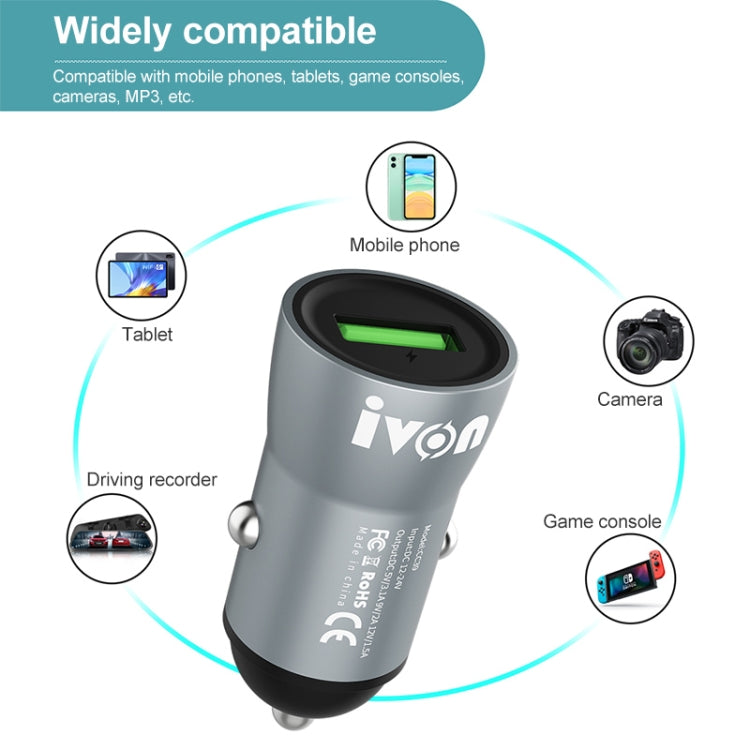 IVON CC39 18W 3.1A QC 3.0 USB Car Charger + 1m USB to 8 Pin Fast Charge Data Cable Set - Car Charger by IVON | Online Shopping UK | buy2fix