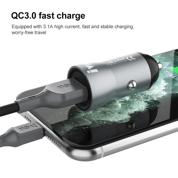 IVON CC39 18W 3.1A QC 3.0 USB Car Charger + 1m USB to USB-C / Type-C Fast Charge Data Cable Set - In Car by IVON | Online Shopping UK | buy2fix