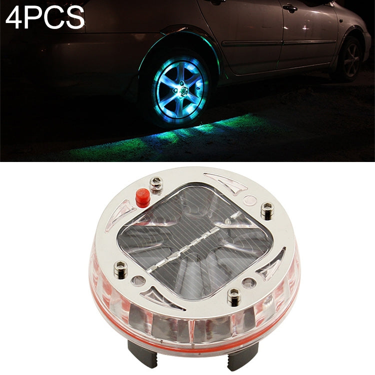 4 PCS Solar LED Car Tire Decoration Flashing Lights Colorful Wheels Hub Atmosphere Lights Wireless Remote Control - In Car by buy2fix | Online Shopping UK | buy2fix