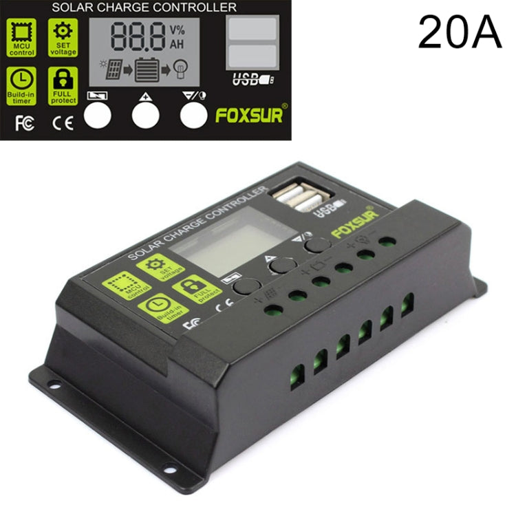 FOXSUR 20A Solar Charge Controller 12V / 24V Automatic Identification Controller - In Car by FOXSUR | Online Shopping UK | buy2fix