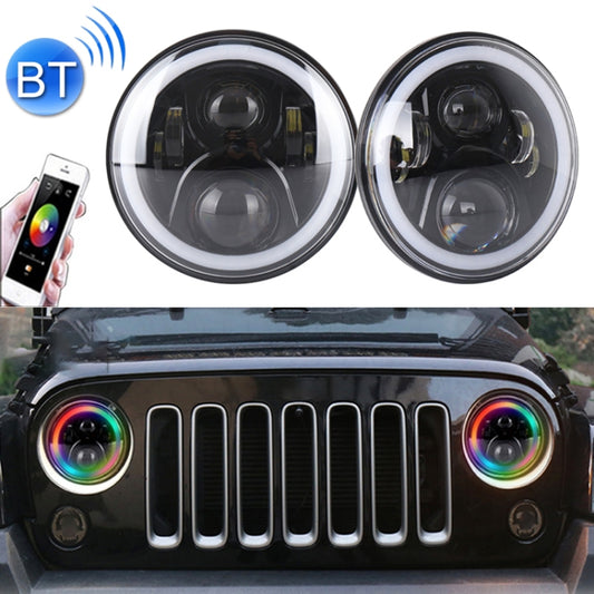 2 PCS 7 inch DC12V 6000K-6500K 50W Car LED Headlight Lamp Beads for Jeep Wrangler / Harley, Support APP + Bluetooth Control(Black) - Work Lights by buy2fix | Online Shopping UK | buy2fix