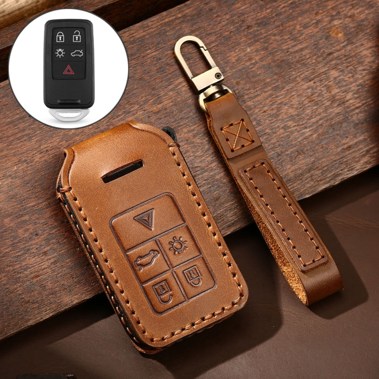 Hallmo Car Cowhide Leather Key Protective Cover Key Case for Volvo 5-button(Brown) - Car Key Cases by Hallmo | Online Shopping UK | buy2fix