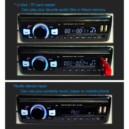 1-Din Car DAB Radio Player Stereo System FM Receiver, Support Bluetooth & U Disk & MP3 & TF Card -  by buy2fix | Online Shopping UK | buy2fix