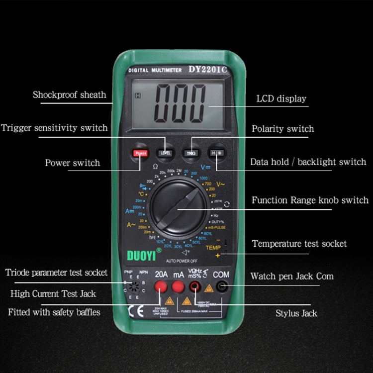 DUOYI DY2201C Car High-precision Digital Multi-function Maintenance Automatic Universal Meter - Electronic Test by DUOYI | Online Shopping UK | buy2fix