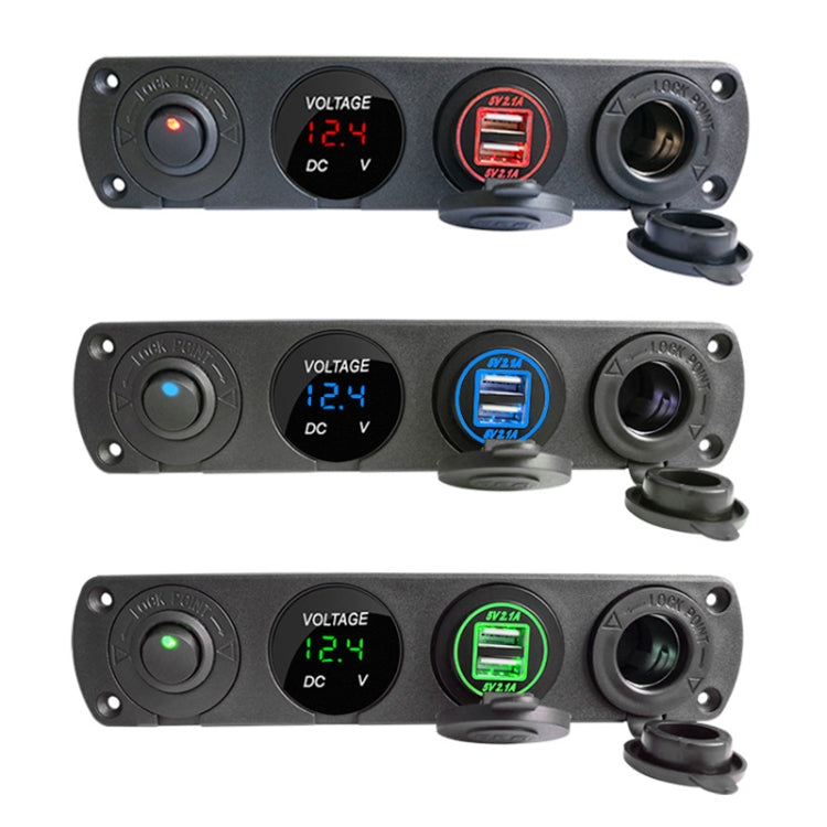 3 PCS 4-hole Panel Combination Switch Dual USB 4.2A Power Plug with Voltmeter (Red Light) - In Car by buy2fix | Online Shopping UK | buy2fix