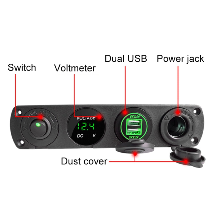 3 PCS 4-hole Panel Combination Switch Dual USB 4.2A Power Plug with Voltmeter (Red Light) - In Car by buy2fix | Online Shopping UK | buy2fix