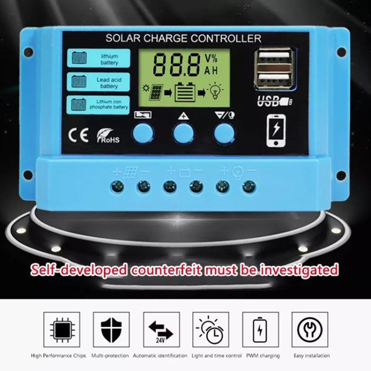 30A Solar Charge Controller 12V / 24V Lithium Lead-Acid Battery Charge Discharge PV Controller - In Car by buy2fix | Online Shopping UK | buy2fix