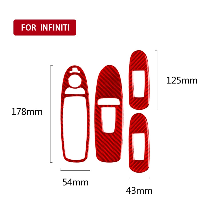 Car Carbon Fiber A Style Window Glass Lift Panel Decorative Sticker for Infiniti Q50 2014-2020, Left Drive (Red) - In Car by buy2fix | Online Shopping UK | buy2fix