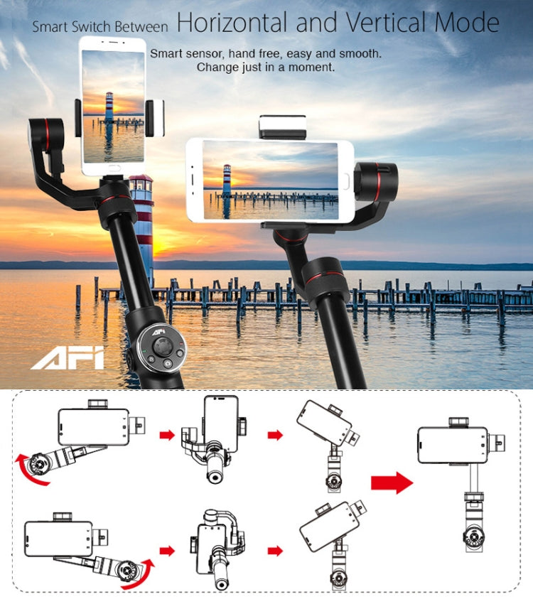 AFI V5 Smooth 3-Axis Handheld Aluminum Brushless Gimbal Stabilizer with Tripod Mount & Fill Light for Smartphones within 6 inch, Support Face Tracking(Black) - Consumer Electronics by buy2fix | Online Shopping UK | buy2fix