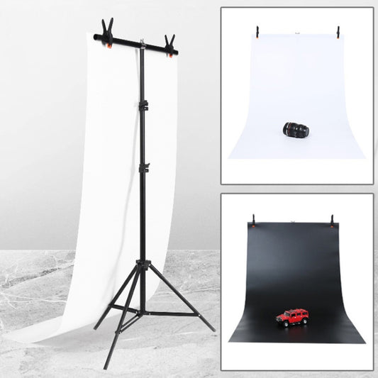 70x200cm T-Shape Photo Studio Background Support Stand Backdrop Crossbar Bracket Kit with 70x140cm Black / White Backdrops - Camera Accessories by buy2fix | Online Shopping UK | buy2fix