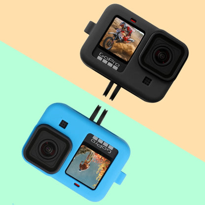 For GoPro HERO10 Black / HERO9 Black Silicone Protective Case Cover with Wrist Strap & Lens Cover(Blue) - DJI & GoPro Accessories by buy2fix | Online Shopping UK | buy2fix