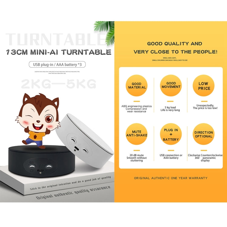 13cm Xiaoai Electric Rotating Turntable Display Stand Video Shooting Props Turntable (White) - Camera Accessories by buy2fix | Online Shopping UK | buy2fix