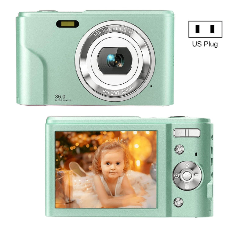 DC311 2.4 inch 36MP 16X Zoom 2.7K Full HD Digital Camera Children Card Camera, US Plug(Green) - Consumer Electronics by buy2fix | Online Shopping UK | buy2fix