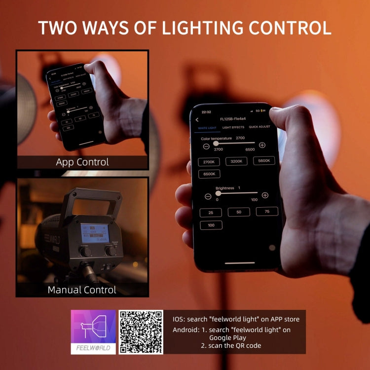 FEELWORLD FL125B 125W Bi-color Point Source Video Light, Bluetooth APP Control(UK Plug) - Shoe Mount Flashes by FEELWORLD | Online Shopping UK | buy2fix