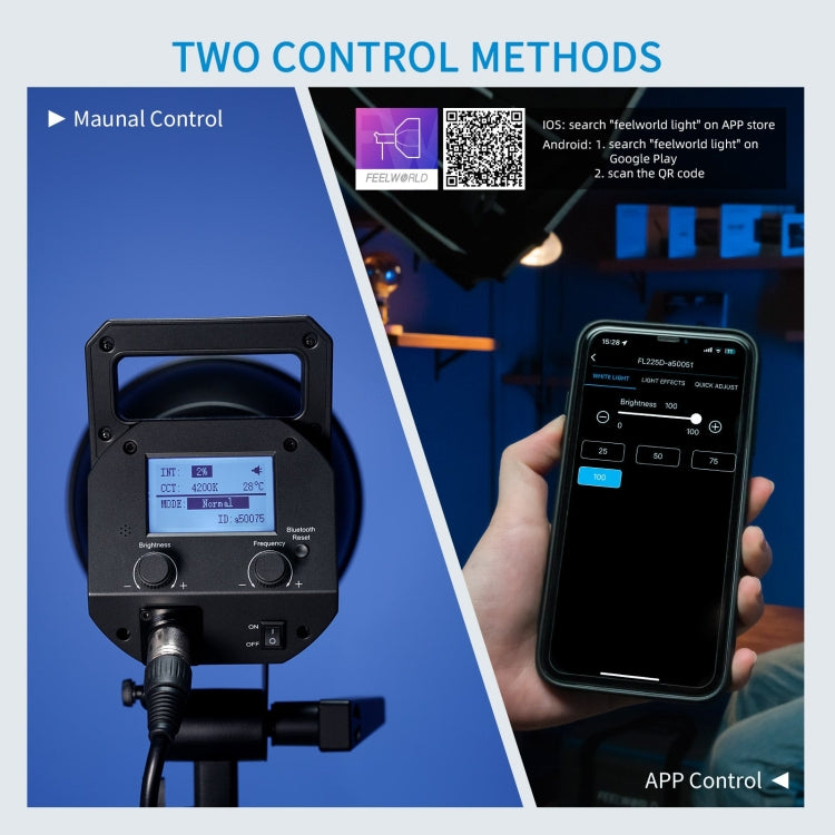 FEELWORLD FL225D 225W Daylight Point Source Video Light, Bluetooth APP Control (US Plug) - Shoe Mount Flashes by FEELWORLD | Online Shopping UK | buy2fix