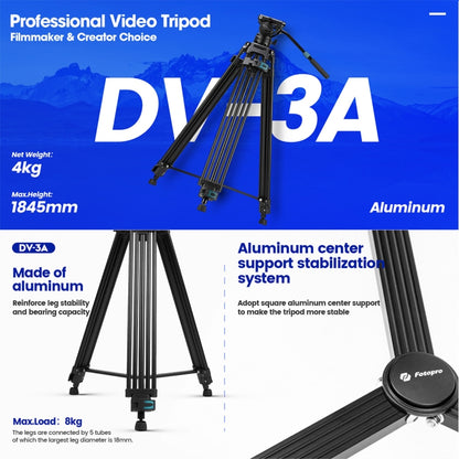Fotopro DV-3A Heavy Duty Fluid Head Aluminum Alloy Video Tripod (Black) - Tripods by Fotopro | Online Shopping UK | buy2fix