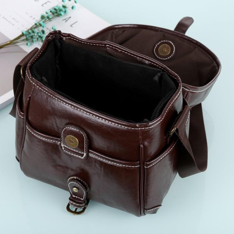 Portable Digital Camera Shoulder Bag Soft PU Leather Bag with Strap, Size: 21cm x 15cm x 20cm (Coffee) - Camera Accessories by buy2fix | Online Shopping UK | buy2fix