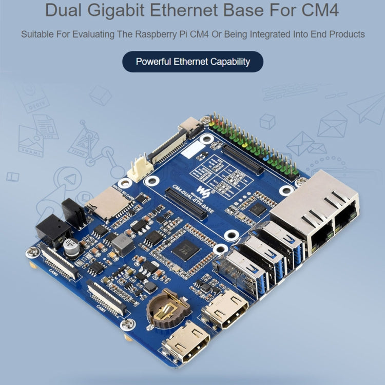 Waveshare Compute Module Dual Gigabit Ethernet Base Board for Raspberry Pi CM4 - LCD & LED Display Module by WAVESHARE | Online Shopping UK | buy2fix