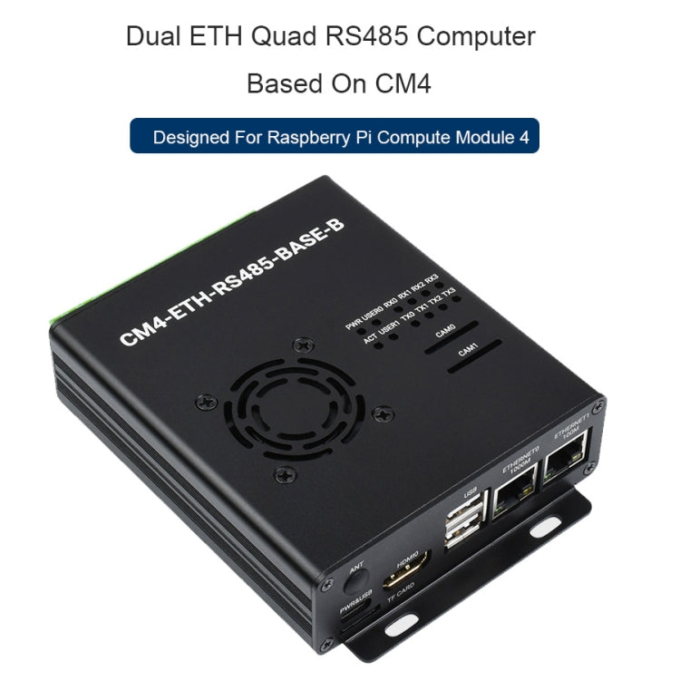 Waveshare Dual ETH Mini-Computer for Raspberry Pi CM4, Gigabit Ethernet, 4CH Isolated RS485(EU Plug) - Consumer Electronics by WAVESHARE | Online Shopping UK | buy2fix