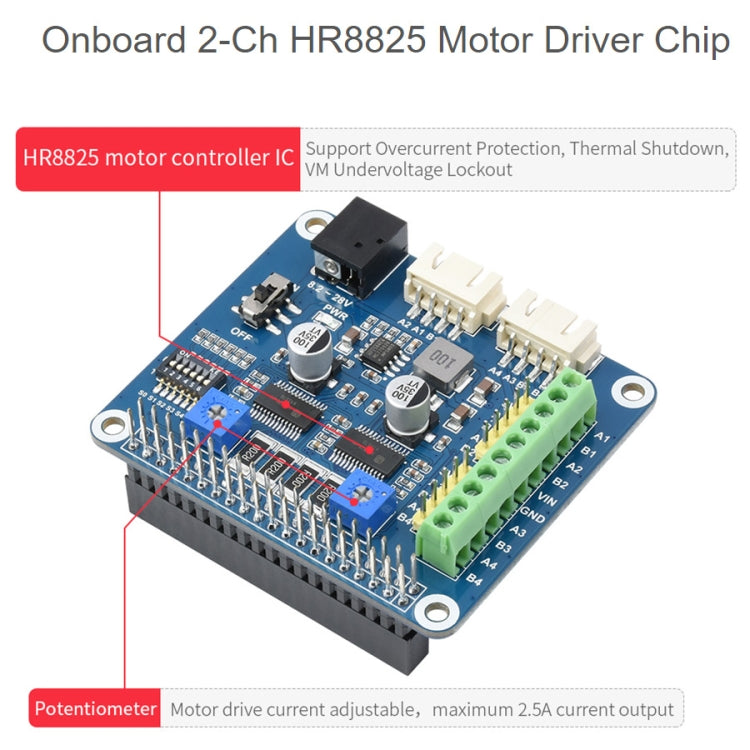 Waveshare HRB8825 Stepper Motor HAT For Raspberry Pi, Drives Two Stepper Motors, Up To 1/32 Microstepping - Consumer Electronics by WAVESHARE | Online Shopping UK | buy2fix