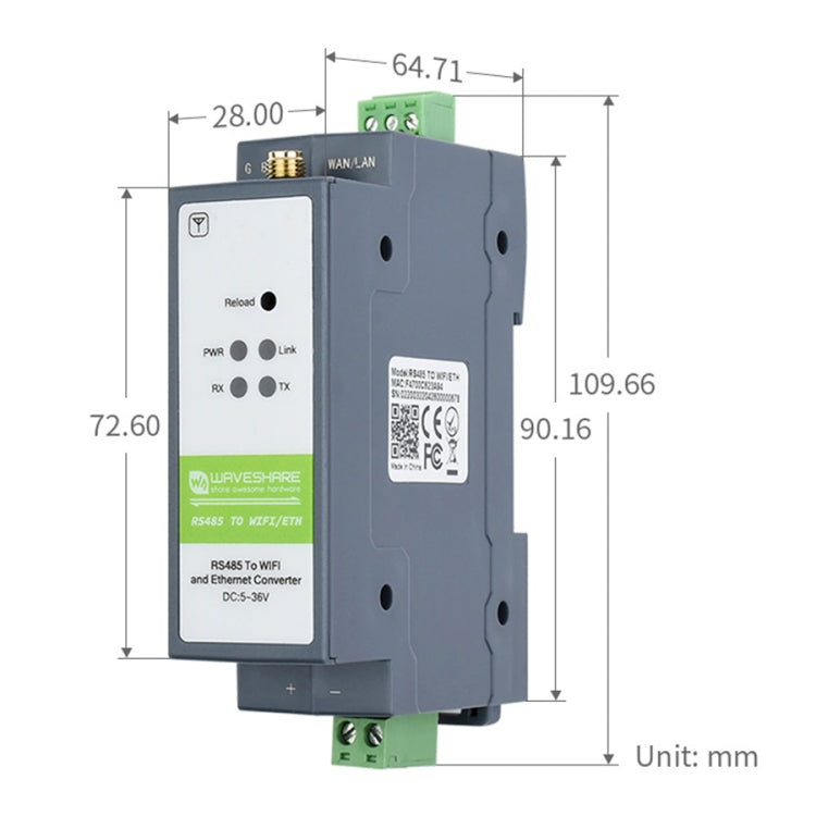 Waveshare Rail-Mount Serial Server RS485 to WIFI/Ethernet Module, Modbus MQTT Gateway - Other Accessories by WAVESHARE | Online Shopping UK | buy2fix