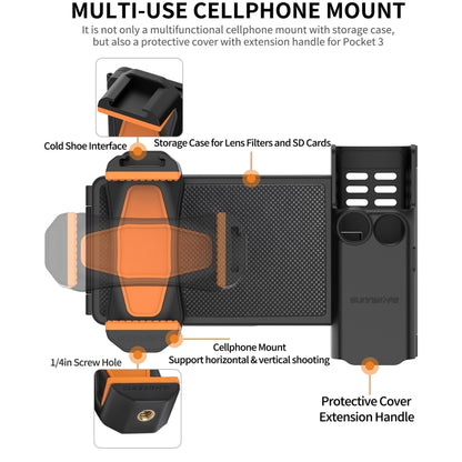 For DJI OSMO Pocket 3 Sunnylife OP3-AD744 Expanded Phone Clamp Holder with Storage Case (Black) - Mount & Holder by Sunnylife | Online Shopping UK | buy2fix