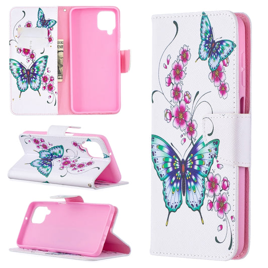 For Samsung Galaxy A12 Colored Drawing Pattern Horizontal Flip Leather Case with Holder & Card Slots & Wallet(Two Butterflies) - Samsung Accessories by buy2fix | Online Shopping UK | buy2fix