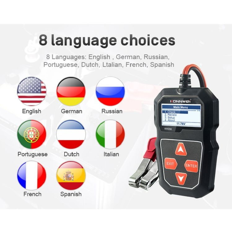 KONNWEI KW208 Car TFT Color Screen Battery Tester Support 8 Languages - In Car by KONNWEI | Online Shopping UK | buy2fix