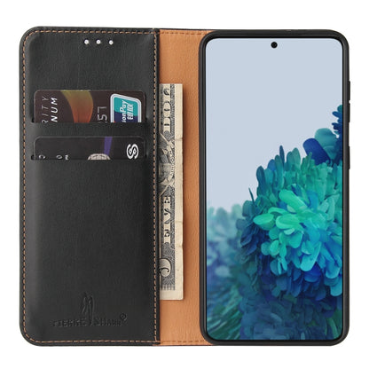 For Samsung Galaxy S21 5G Fierre Shann PU Genuine Leather Texture Horizontal Flip Leather Case with Holder & Card Slots & Wallet(Black) - Galaxy S21 5G Cases by FIERRE SHANN | Online Shopping UK | buy2fix