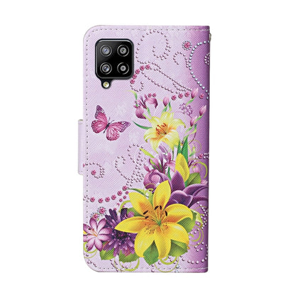 For Samsung Galaxy A12 Colored Drawing Pattern Horizontal Flip Leather Case with Holder & Card Slots & Wallet & Lanyard(Yellow Flower Butterfly) - Samsung Accessories by buy2fix | Online Shopping UK | buy2fix