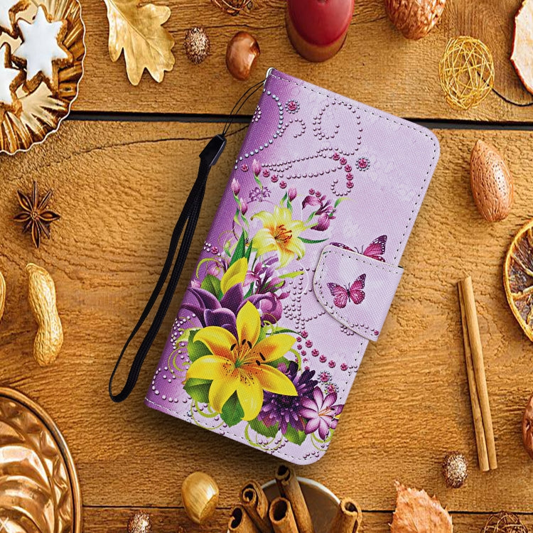 For Samsung Galaxy A12 Colored Drawing Pattern Horizontal Flip Leather Case with Holder & Card Slots & Wallet & Lanyard(Yellow Flower Butterfly) - Samsung Accessories by buy2fix | Online Shopping UK | buy2fix