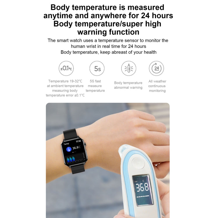 E86 1.7 inch TFT Color Screen IP68 Waterproof Smart Watch, Support Blood Oxygen Monitoring / Body Temperature Monitoring / AI Medical Diagnosis, Style: TPU Strap(Blue) - Smart Wear by buy2fix | Online Shopping UK | buy2fix