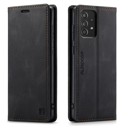 For Samsung Galaxy A52 5G / 4G AutSpace A01 Retro Skin-feel Crazy Horse Texture Horizontal Flip Leather Case with Holder & Card Slots & Wallet & RFID(Black) - Galaxy Phone Cases by AutSpace | Online Shopping UK | buy2fix