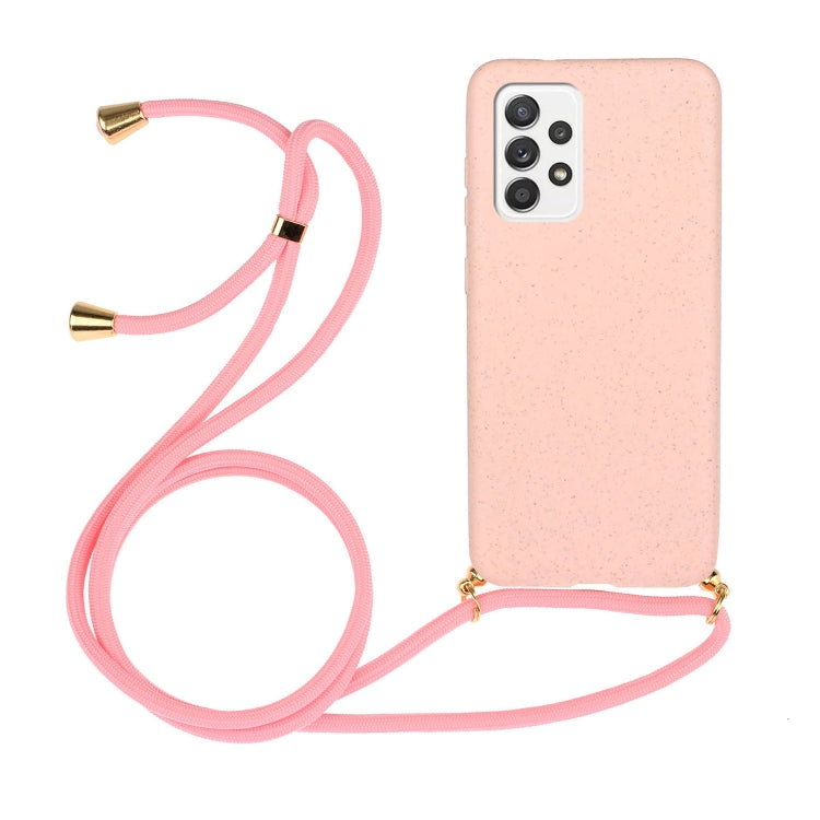 For Samsung Galaxy A52 5G / 4G Wheat Straw Material + TPU Protective Case with Lanyard(Pink) - Samsung Accessories by buy2fix | Online Shopping UK | buy2fix