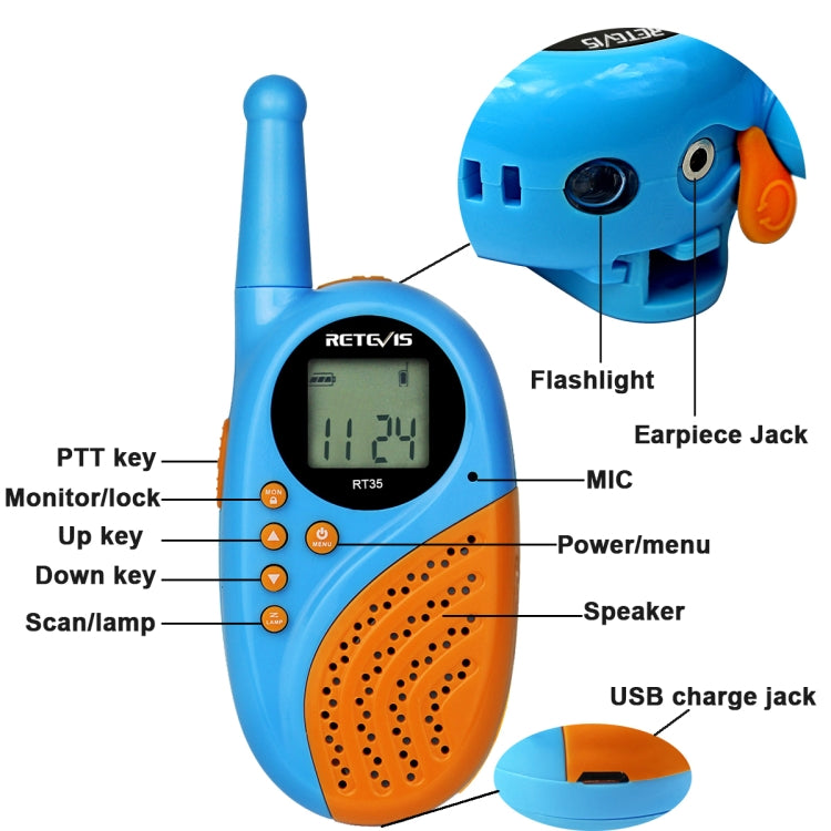 1 Pair RETEVIS RT-35 0.5W US Frequency 462.550-467.7125MHz 22CHS Children Handheld Walkie Talkie(Blue) - Children by RETEVIS | Online Shopping UK | buy2fix