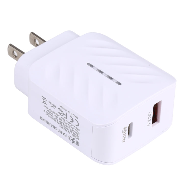 LZ-822A+C PD 20W USB-C / Type-C + QC 3.0 USB Fast Travel Charger, US Plug - Mobile Accessories by buy2fix | Online Shopping UK | buy2fix