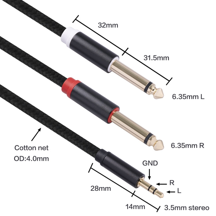 3683 3.5mm Male to Dual 6.35mm Male Audio Cable, Cable Length:3m(Black) - Aux Cable by buy2fix | Online Shopping UK | buy2fix