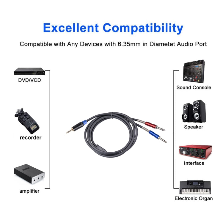 TC195BULS01-30 3.5mm Male to Dual 6.35mm Mono Male Audio Cable, Length:3m - Consumer Electronics by buy2fix | Online Shopping UK | buy2fix