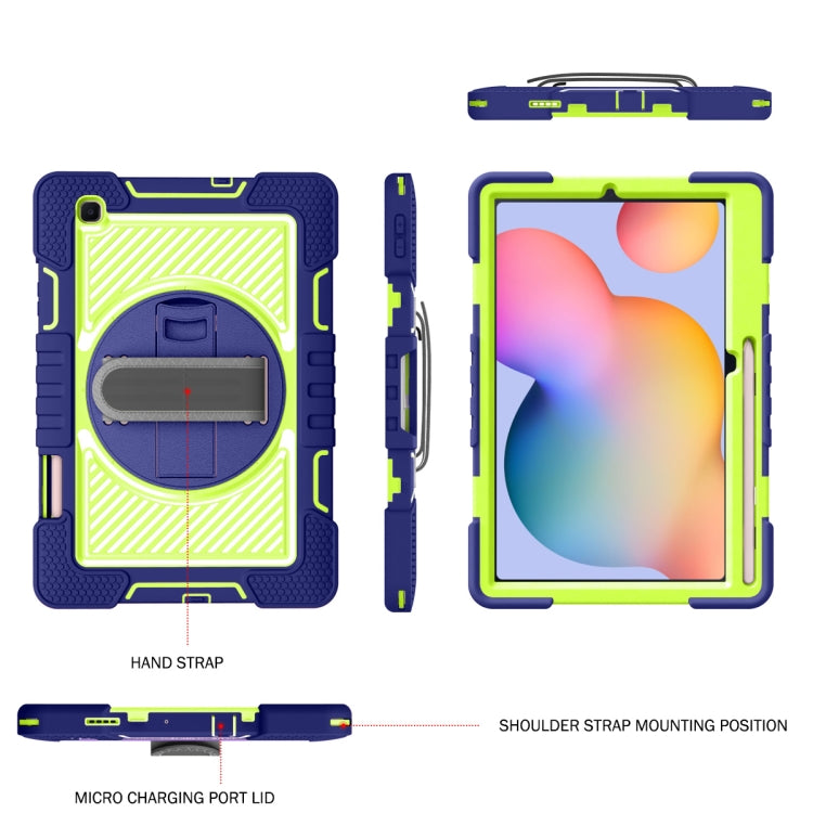 For Samsung Galaxy Tab S6 Lite P610/P615 360 Degree Rotation Contrast Color Shockproof Silicone + PC Case with Holder & Hand Grip Strap & Shoulder Strap(Navy+Yellow Green) - Samsung Accessories by buy2fix | Online Shopping UK | buy2fix