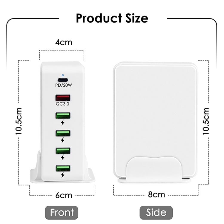 6 in 1 65W PD USB-C / Type-C + QC 3.0 USB + 4 USB Multi-port Travel Charger, US Plug(White) - Mobile Accessories by buy2fix | Online Shopping UK | buy2fix