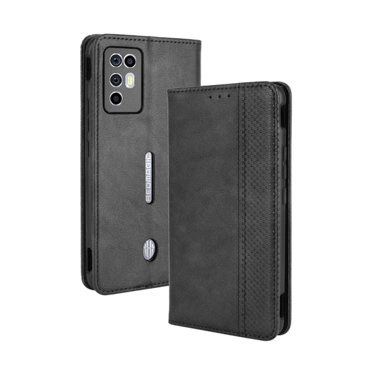 For ZTE nubia Red Magic 6R Magnetic Buckle Retro Crazy Horse Texture Horizontal Flip Leather Case with Holder & Card Slots & Photo Frame(Black) - ZTE Cases by buy2fix | Online Shopping UK | buy2fix