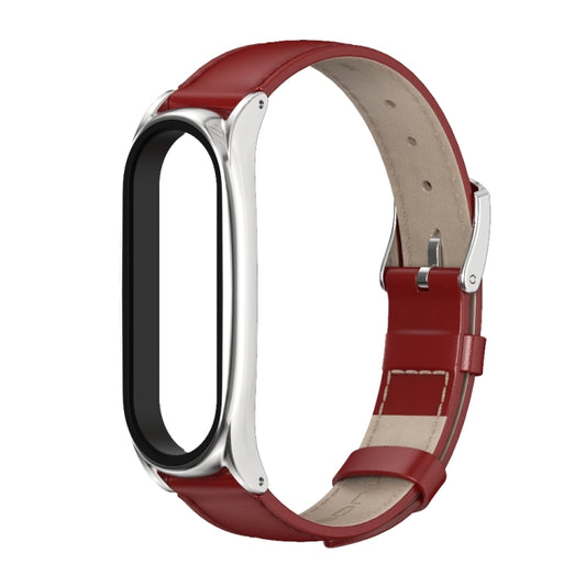 For Xiaomi Mi Band 6 / 5 / 4 / 3 Mijobs First Layer Cowhide Plus Watch Band(Red Silver) - Watch Bands by MIJOBS | Online Shopping UK | buy2fix