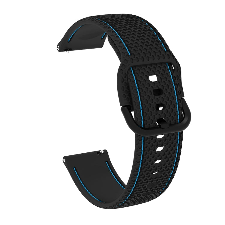 20mm For Samsung Galaxy Watch Active 2 Two-color Stitching Silicone Watch Band(Black+Blue Line) - Watch Bands by buy2fix | Online Shopping UK | buy2fix