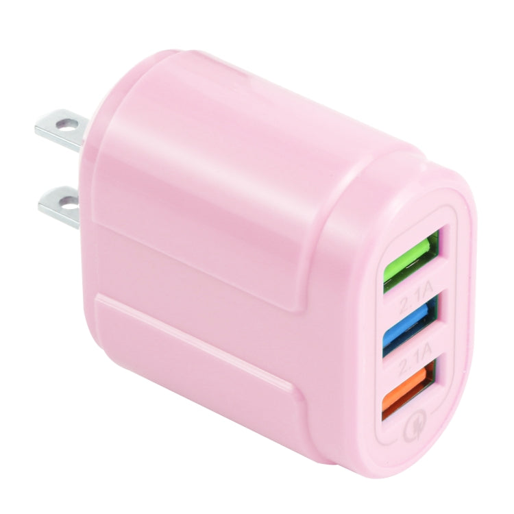 13-222 QC3.0 USB + 2.1A Dual USB Ports Macarons Travel Charger, US Plug(Pink) - Mobile Accessories by buy2fix | Online Shopping UK | buy2fix