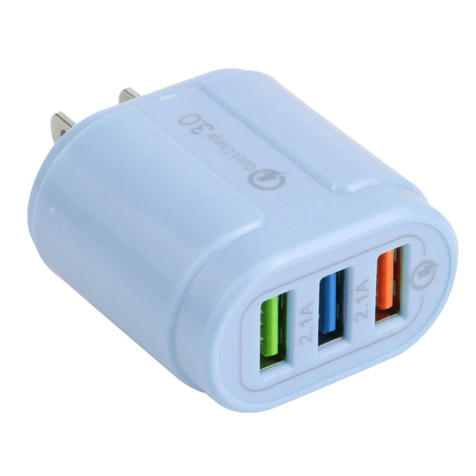 13-222 QC3.0 USB + 2.1A Dual USB Ports Macarons Travel Charger, US Plug(Blue) - Mobile Accessories by buy2fix | Online Shopping UK | buy2fix