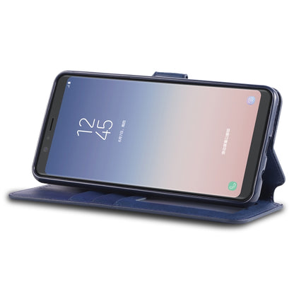 For Galaxy A7 2018 AZNS Calf Texture Magnetic Horizontal Flip PU Leather Case with Holder & Card Slots & Photo Frame(Blue) - Galaxy Phone Cases by AZNS | Online Shopping UK | buy2fix